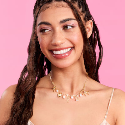 Bride Charm Necklace - gold, rhinestones + pearls