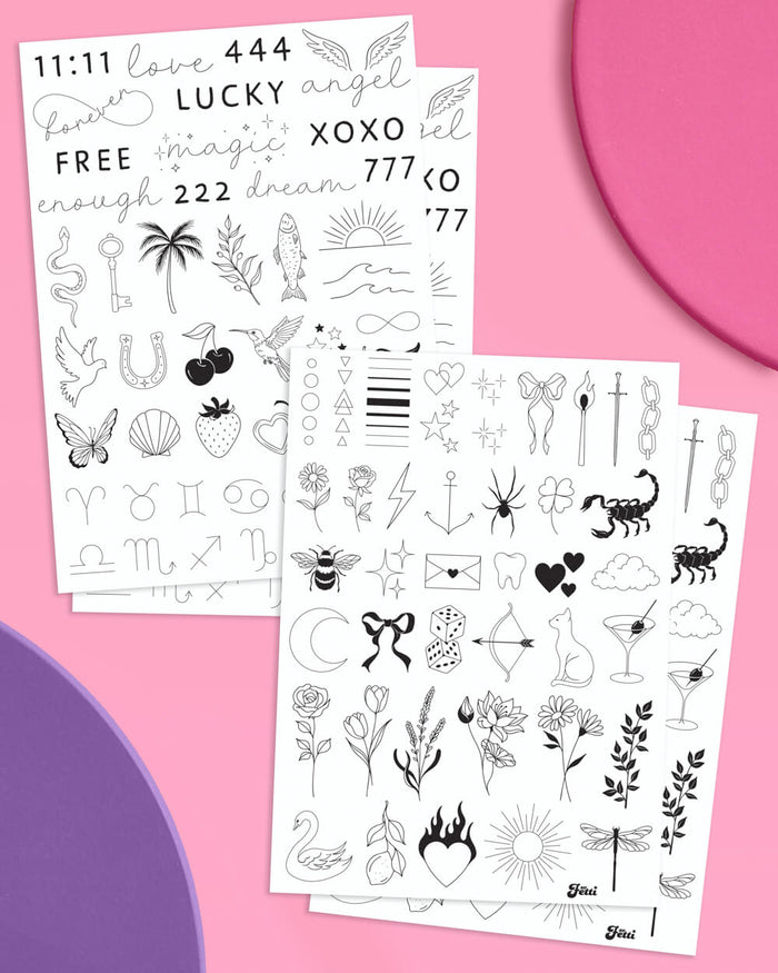 Realistic Fine Line Tattoos - 4 tattoo sheets