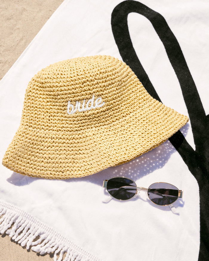 Straw Bride Bucket Hat - embroidered hat