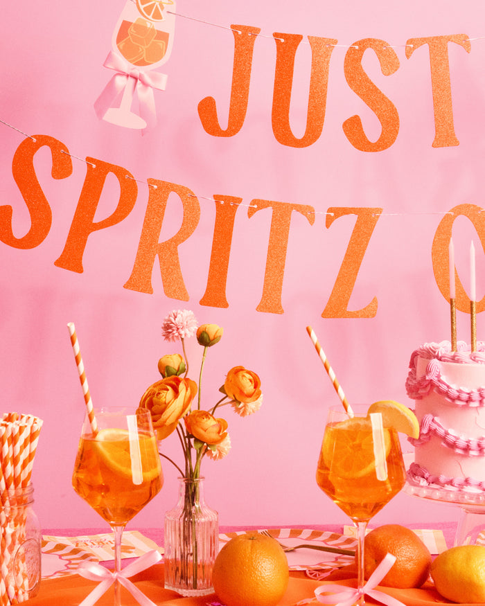 Just A Spritz Older Banner - orange glitter banner