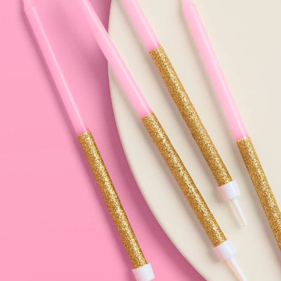 Pink + Gold Glitter Candles - 10 birthday candles