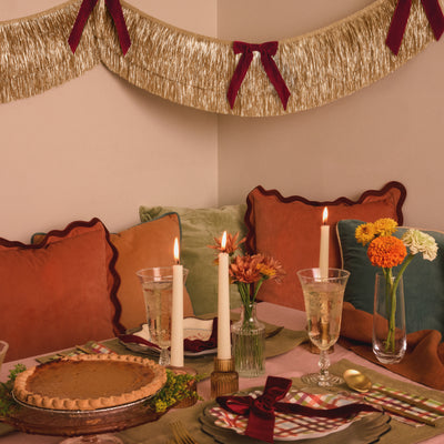 Golden Bow Fringe - layered fringe + velvet bows