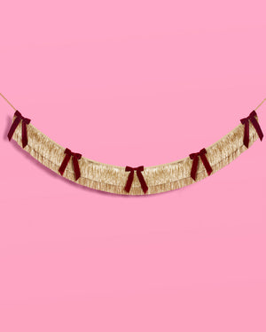 Gilded Bow Banner - layered fringe + velvet bows