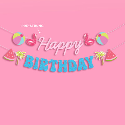 Pool Party Banner - glitter banner + icons