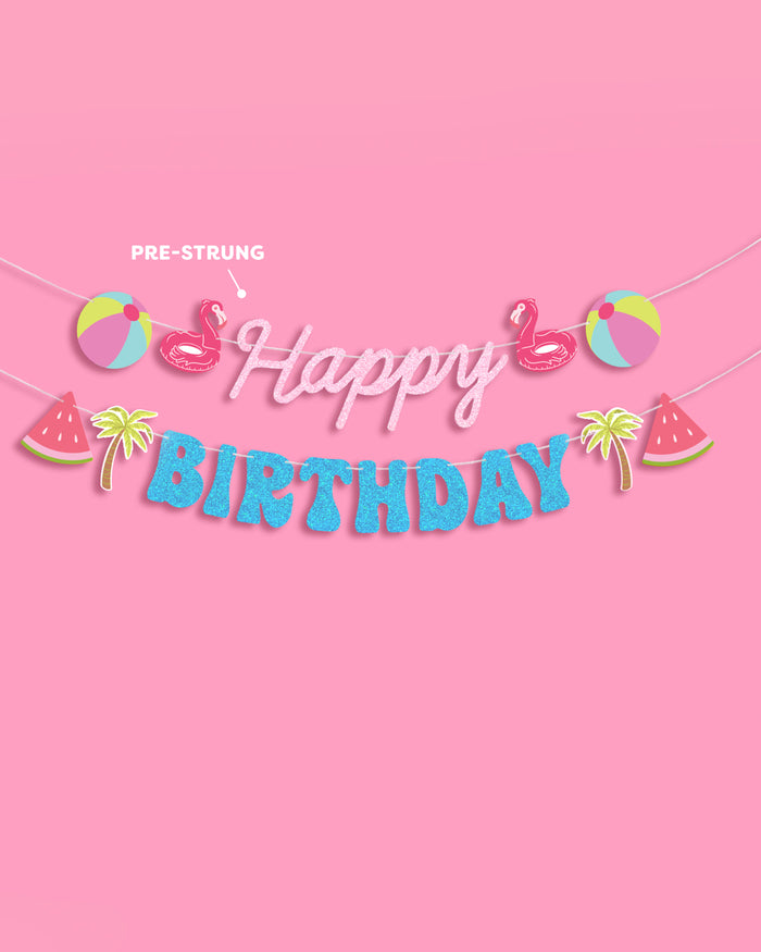 Pool Party Banner - glitter banner + icons