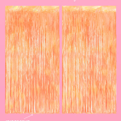 Orange Fringe Curtain Backdrop - iridescent foil banner