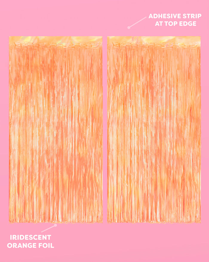 Orange Fringe Curtain Backdrop - iridescent foil banner