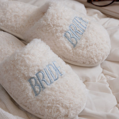 Bride Slippers - fuzzy faux fur slippers