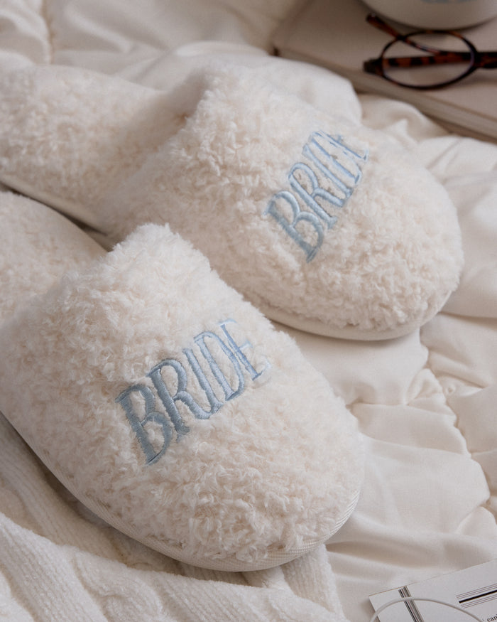 Bride Slippers - fuzzy faux fur slippers