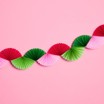 Pink Christmas Garland - festive paper fan banner