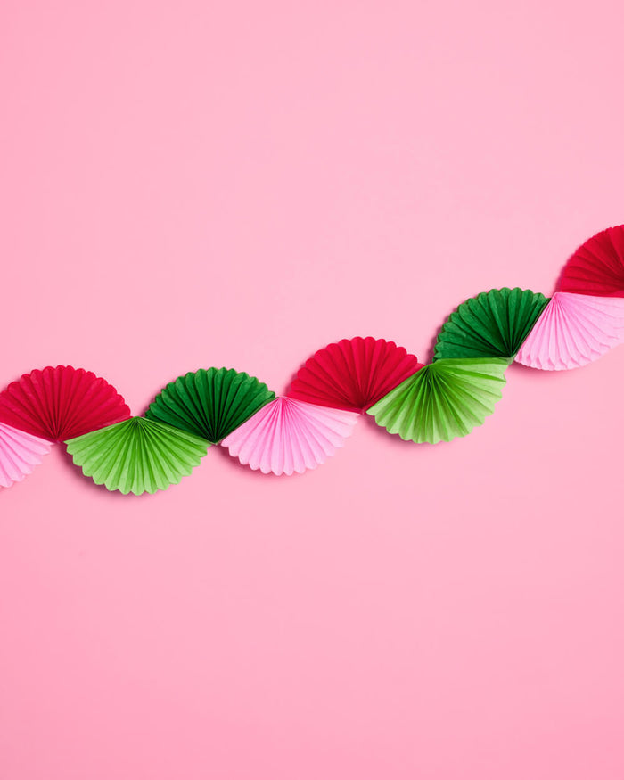 Pink Christmas Garland - festive paper fan banner