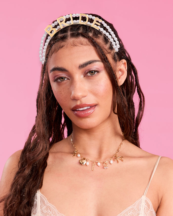 Pearls of Gold Headband - metal bride logo  + pearls