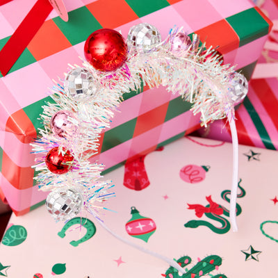 Disco Christmas Headband - ornaments + fringe headband