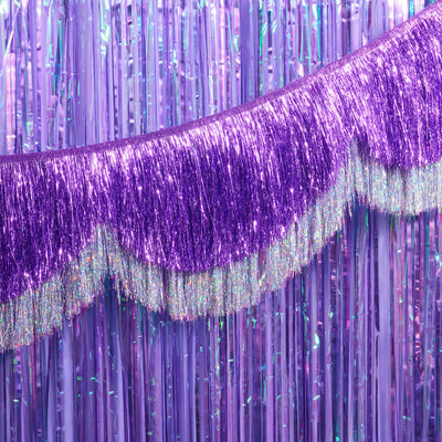 Purple + Silver Scallop Fringe - 6 ft fringe banner
