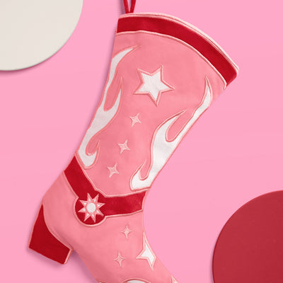 Cowgirl Boot Stocking - pink and red stocking