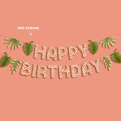 Safari Birthday Banner - animal print + leaf icons