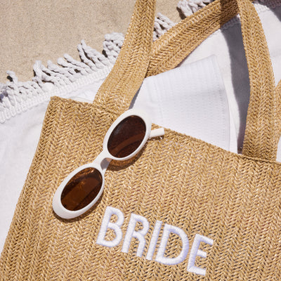 Bride Beach Tote - embroidered straw tote