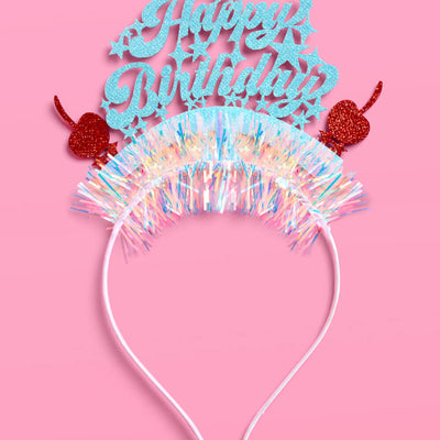 HBD Headband - cherry tinsel headband