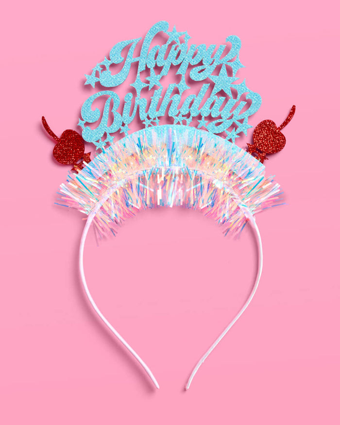 HBD Headband - cherry tinsel headband