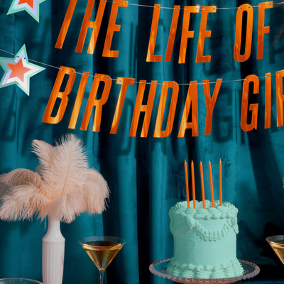 Life Of A Bday Girl Banner - orange foil banner