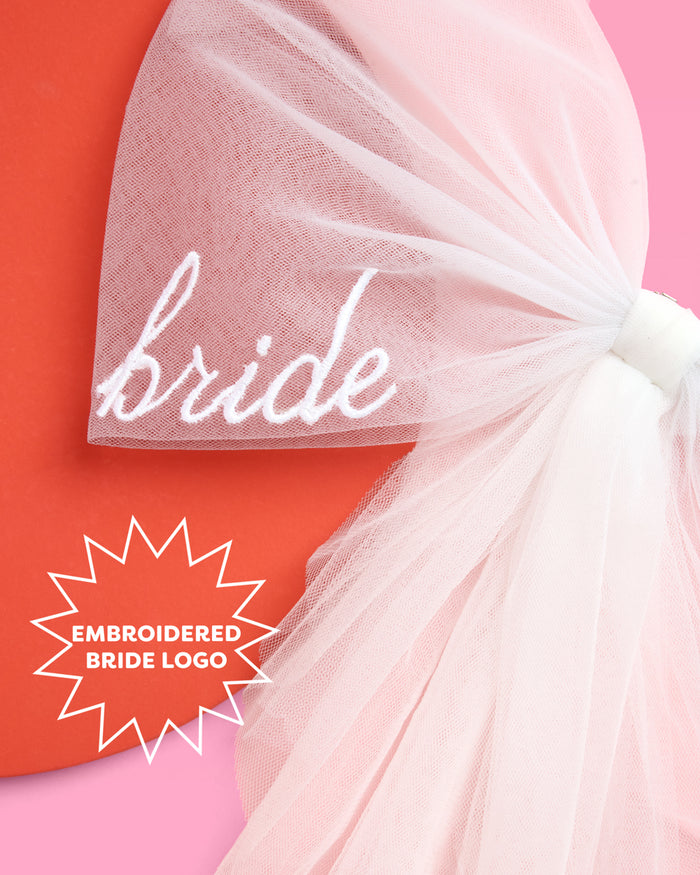 Embroidered Bride Bikini Bow - clip on bathing suit bow