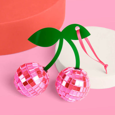 Disco Cherries Ornament - pink disco ornament