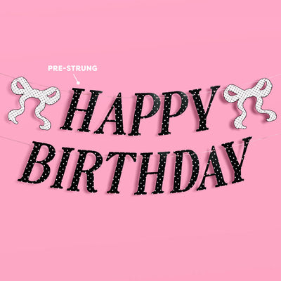 Polka Dot Birthday Banner - black + white pre strung banner