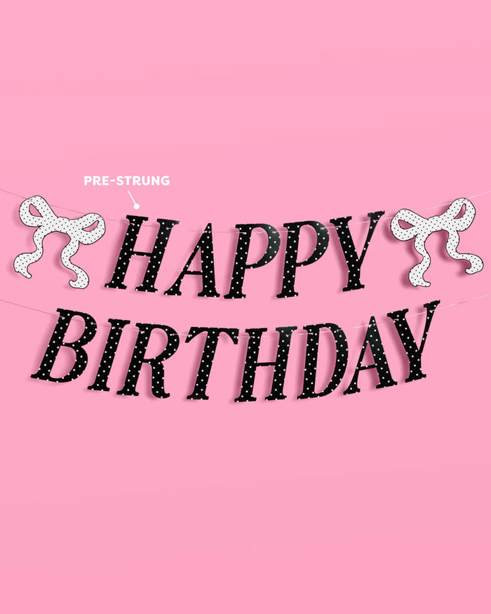Polka Dot Birthday Banner - black + white pre strung banner