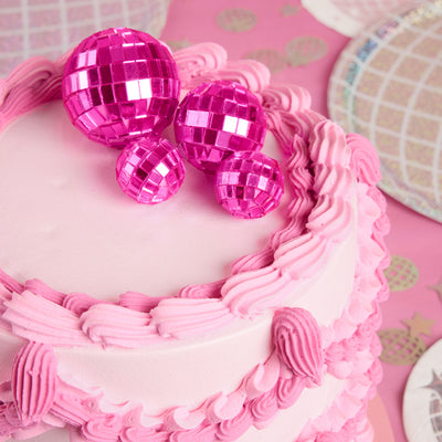 Pink Disco Topper - 4 disco ball cake toppers