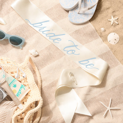 Coastal Bride Sash - ivory + blue satin sash