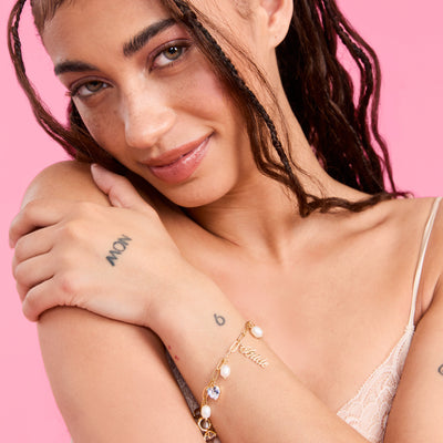 Bride Charm Bracelet - gold, rhinestones + pearls