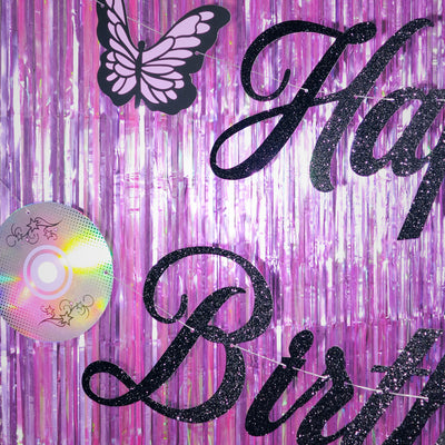 Y2K Birthday Banner - black glitter banner
