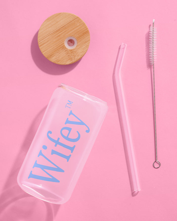 Wifey Glass Tumbler - 16 oz tumbler + straw