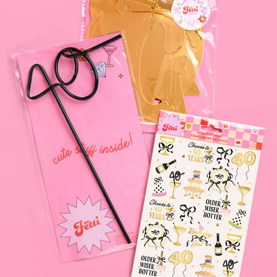 40th Bday Bundle - tats, banner, + straw