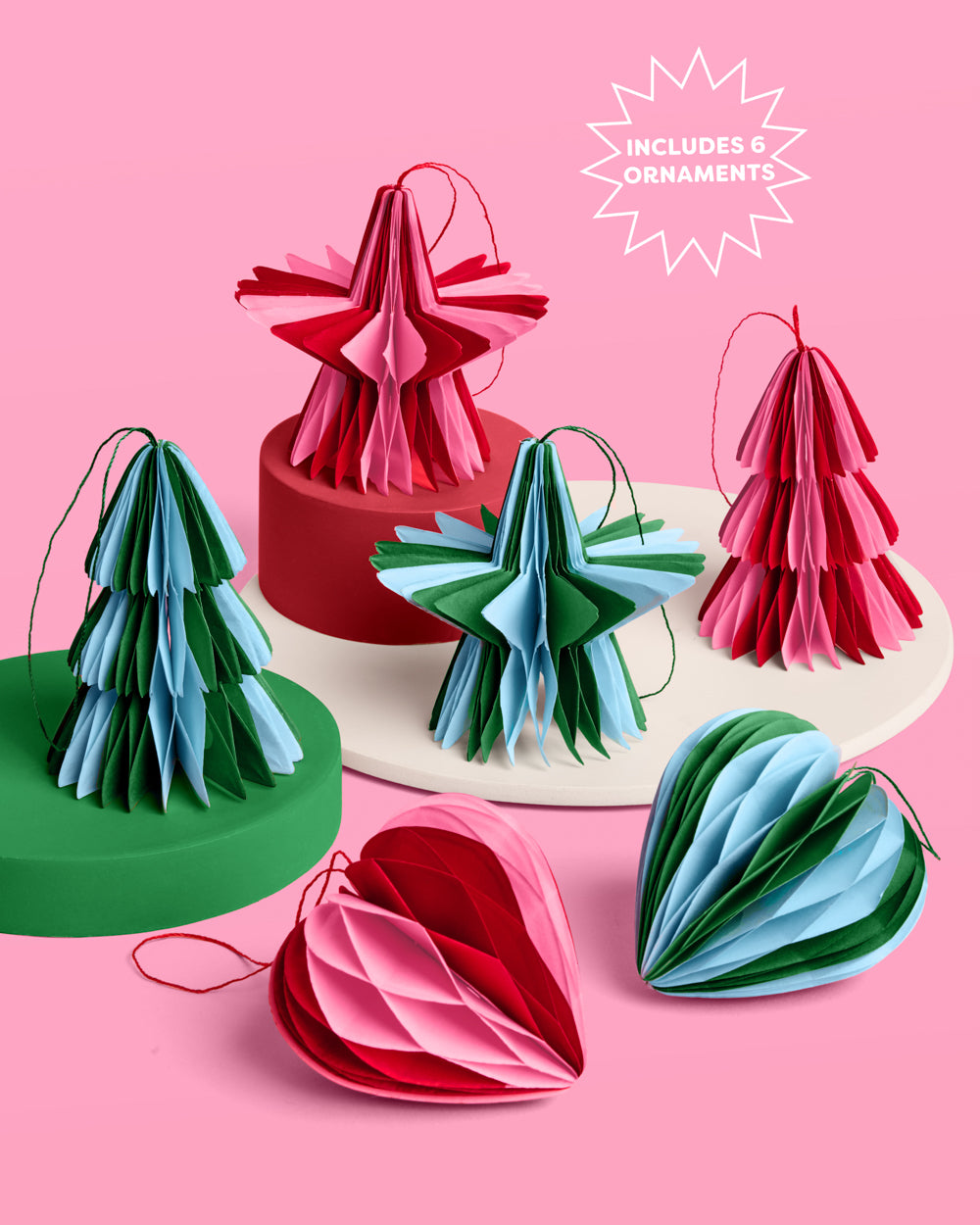 3D Paper Ornament Set - 6 piece ornament set