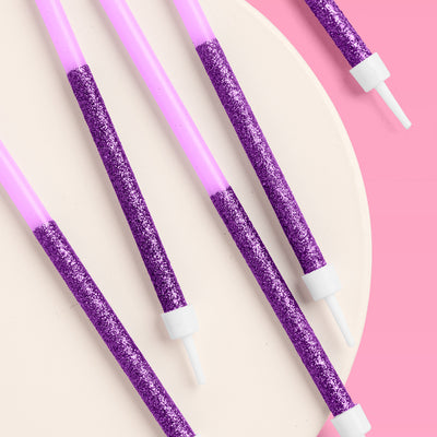 Purple Glitter Candles - 10 birthday candles