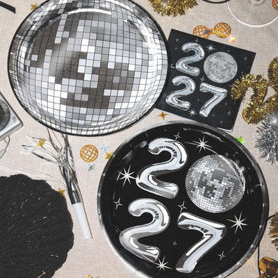 2027 NYE Disco Trio - napkins, plates, banner
