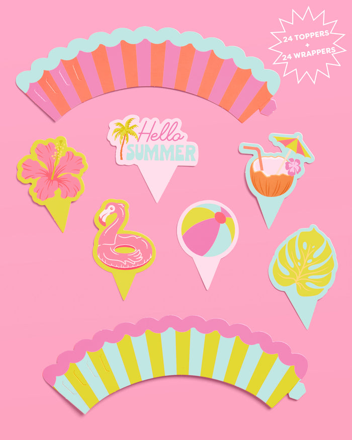Pool Party Cupcake Toppers - 24 pc set