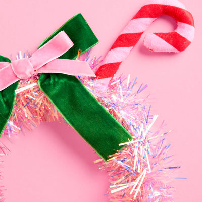 Candy Cane Headband - pink tinsel headband