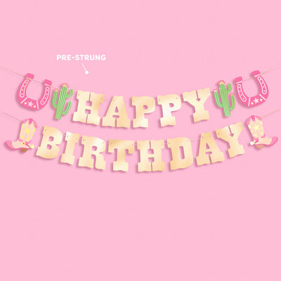HBD Cowgirl Banner - gold foil banner