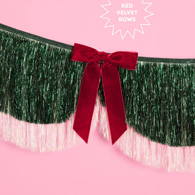 Christmas Bow Banner - fringe + velvet bows