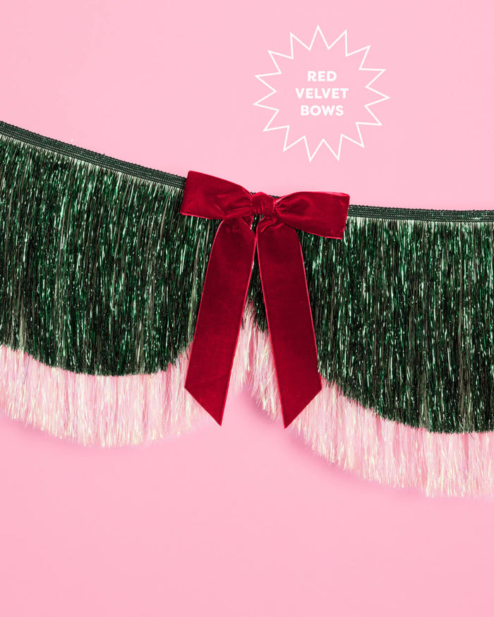Christmas Bow Banner - fringe + velvet bows