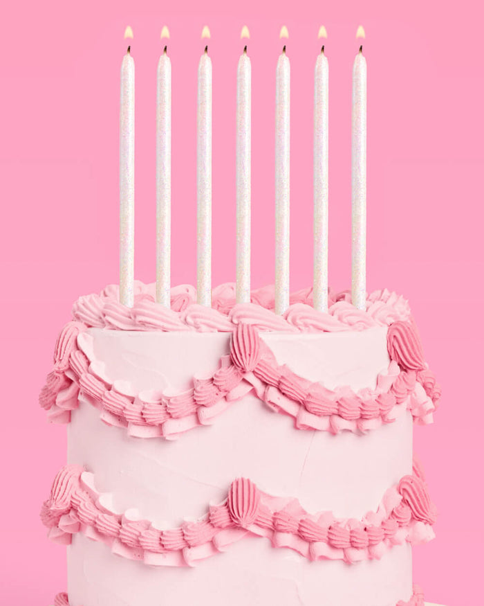White Glitter Candles - 10 glitter candles