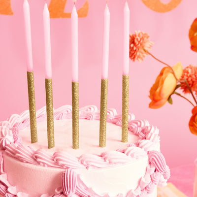 Pink + Gold Glitter Candles - 10 birthday candles