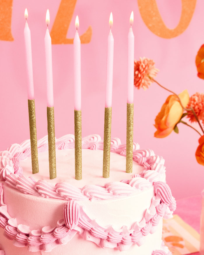 Pink + Gold Glitter Candles - 10 birthday candles