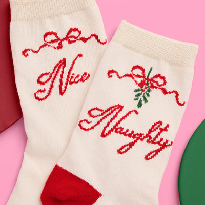 Naughty & Nice Knit Socks - cream crew socks