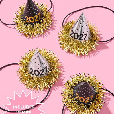 2027 NYE Mini Party Hats - 10 paper cone hats