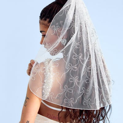 The Bow Veil - premium tulle w. rhinestones