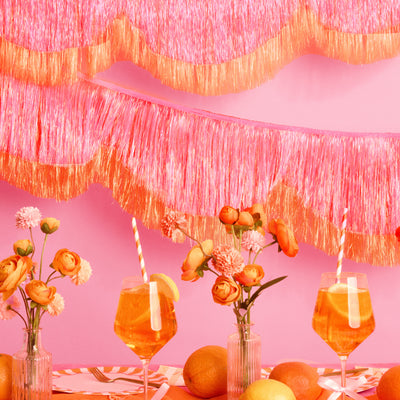 Pink Orange Scallop Fringe - iridescent foil banner