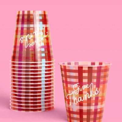 Give Thanks Plaid Cups - 16 fall party cups